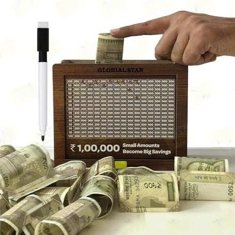 ₹1,00,000 Wooden Savings Challenge Box with Reusable Tracker & Marker