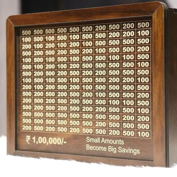 ₹1,00,000 Wooden Savings Challenge Box with Reusable Tracker & Marker