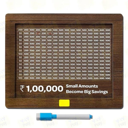 ₹1,00,000 Wooden Savings Challenge Box with Reusable Tracker & Marker