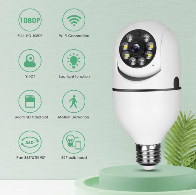 TECHNOVIEW Light Bulb Security Camera,Home WiFi 360 Degree Pan/Tilt Panoramic IP Camera,Wireless Home Surveillance Cameras with Motion Detection,Two-Way Audio,Night Vision